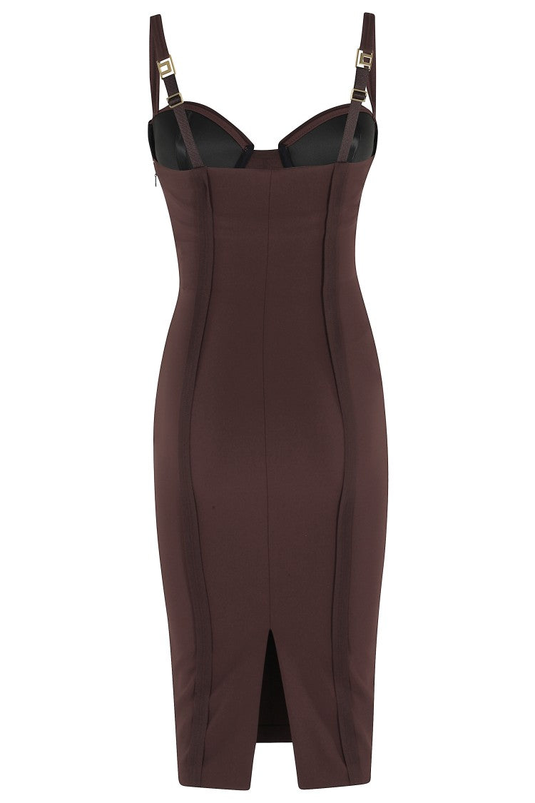 Elisabetta Franchi Brown Bustier-Inspired Sheath Polyester-Blend Dress