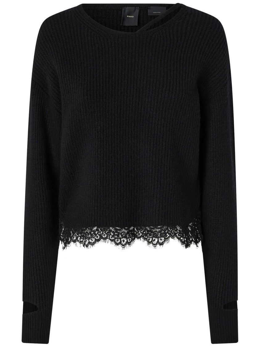 Pinko Cropped Black Sweatshirt With Textured Knit