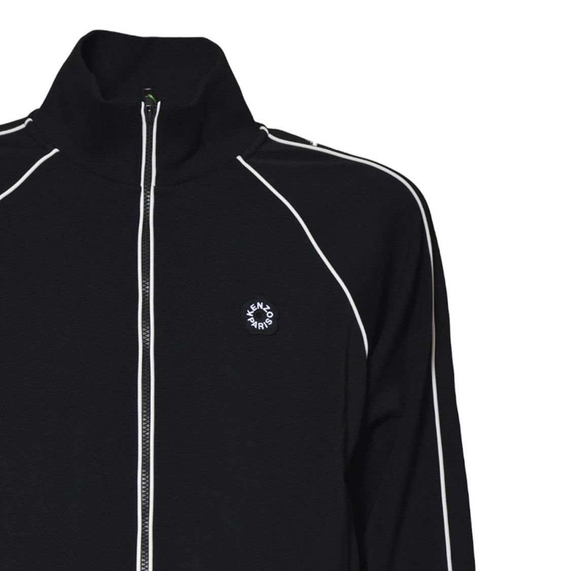 Kenzo Black Zip-Up Sweatshirt With Contrast Piping And Logo Detail