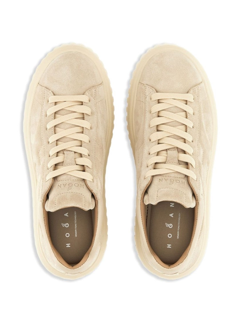 Hogan Beige Suede Sneakers With Lace-Up Front