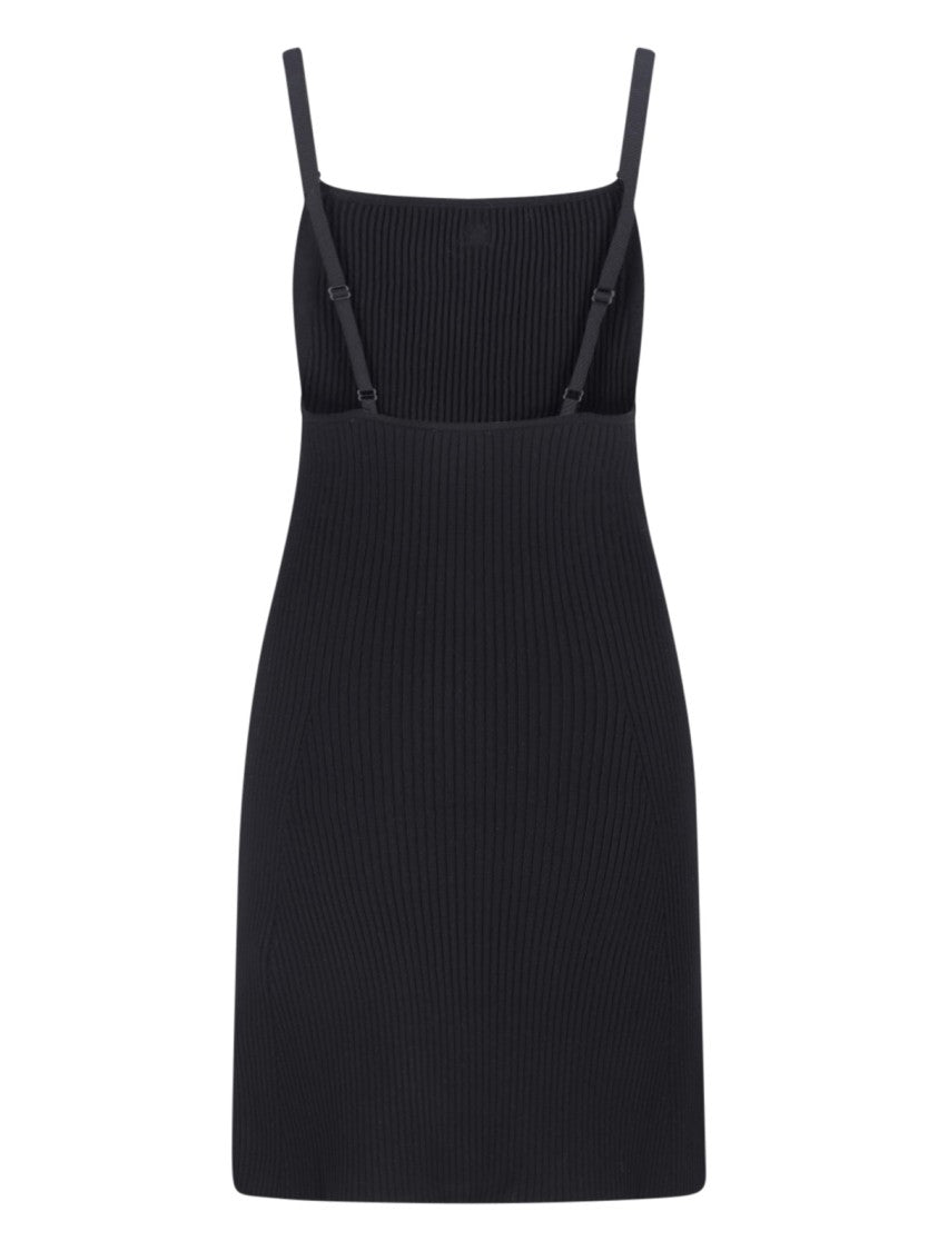 Courrèges Mini Logo Dress In Black Fabric Ribbed Knit