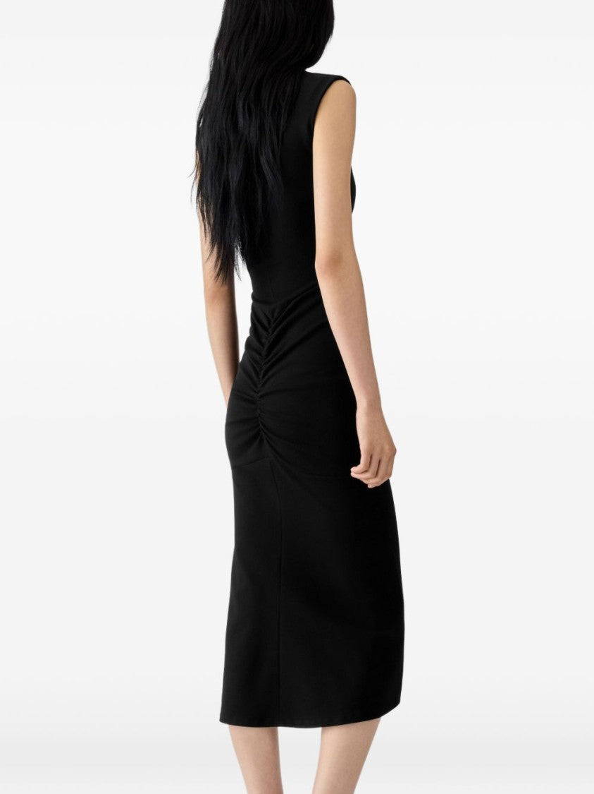 Jacquemus Black Fitted High-Neck Ruched Midi Dress