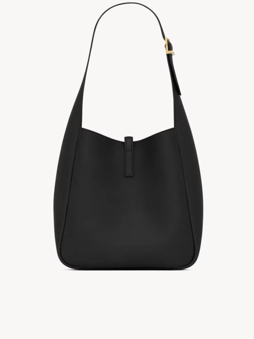 Saint Laurent Le 5A7 S Structured Black Leather Shoulder Bag