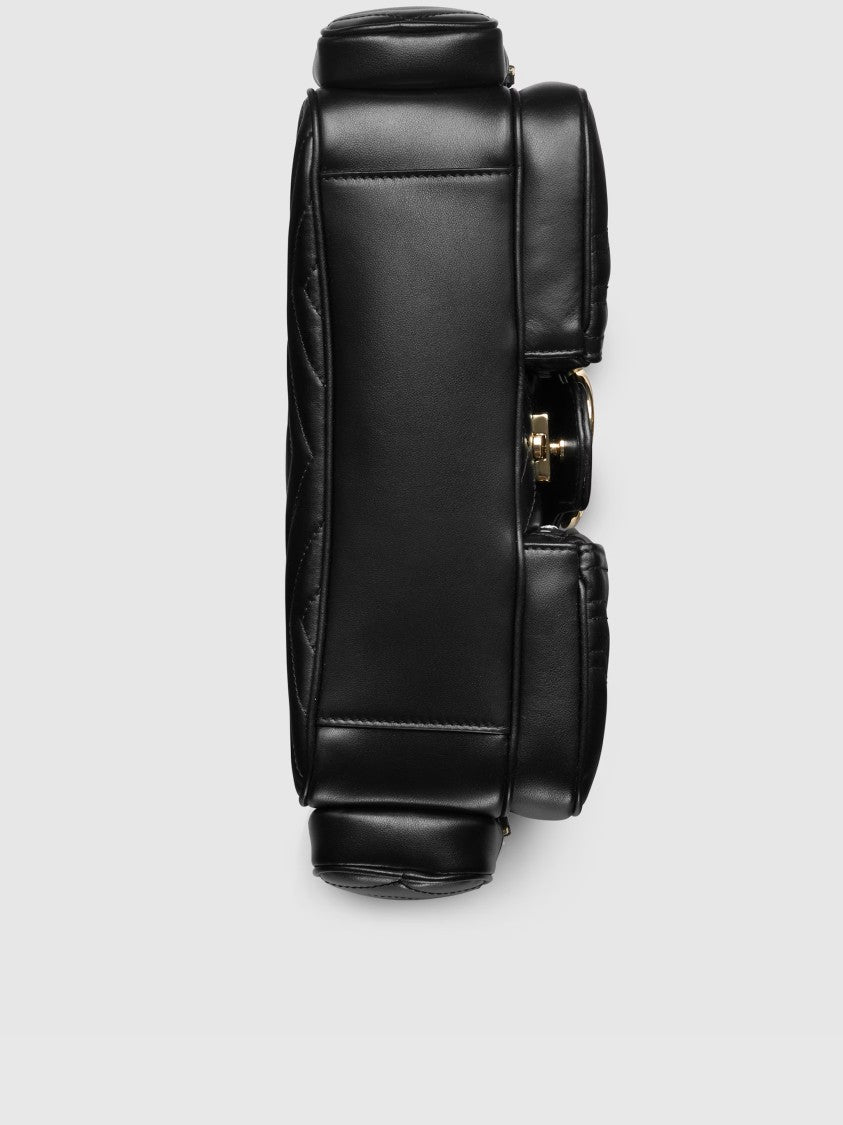 Gucci Black Marmont 2 Chevron Matelassé Bag