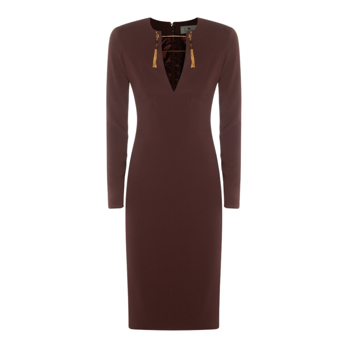 Elisabetta Franchi Fitted Midi Dress With Gold-Tone Chain Detail