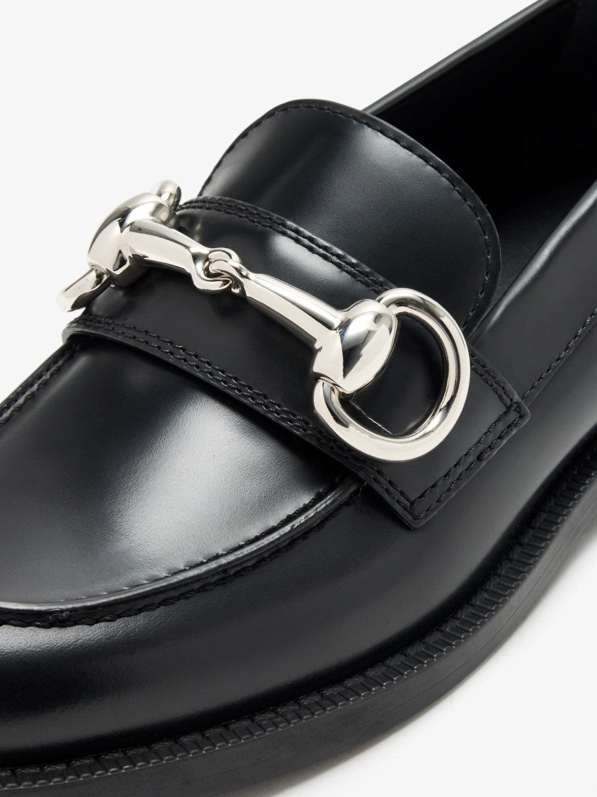 Gucci Polished Leather Moccasin With Silver Horsebit Detail