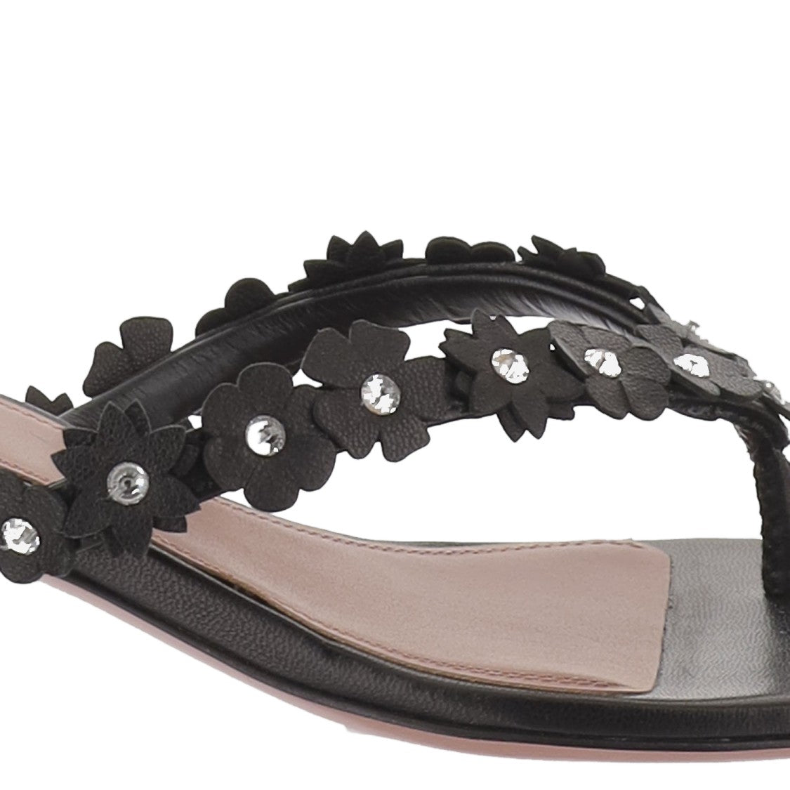 Amina Muaddi Leather Sandals With Appliqué Flower Design
