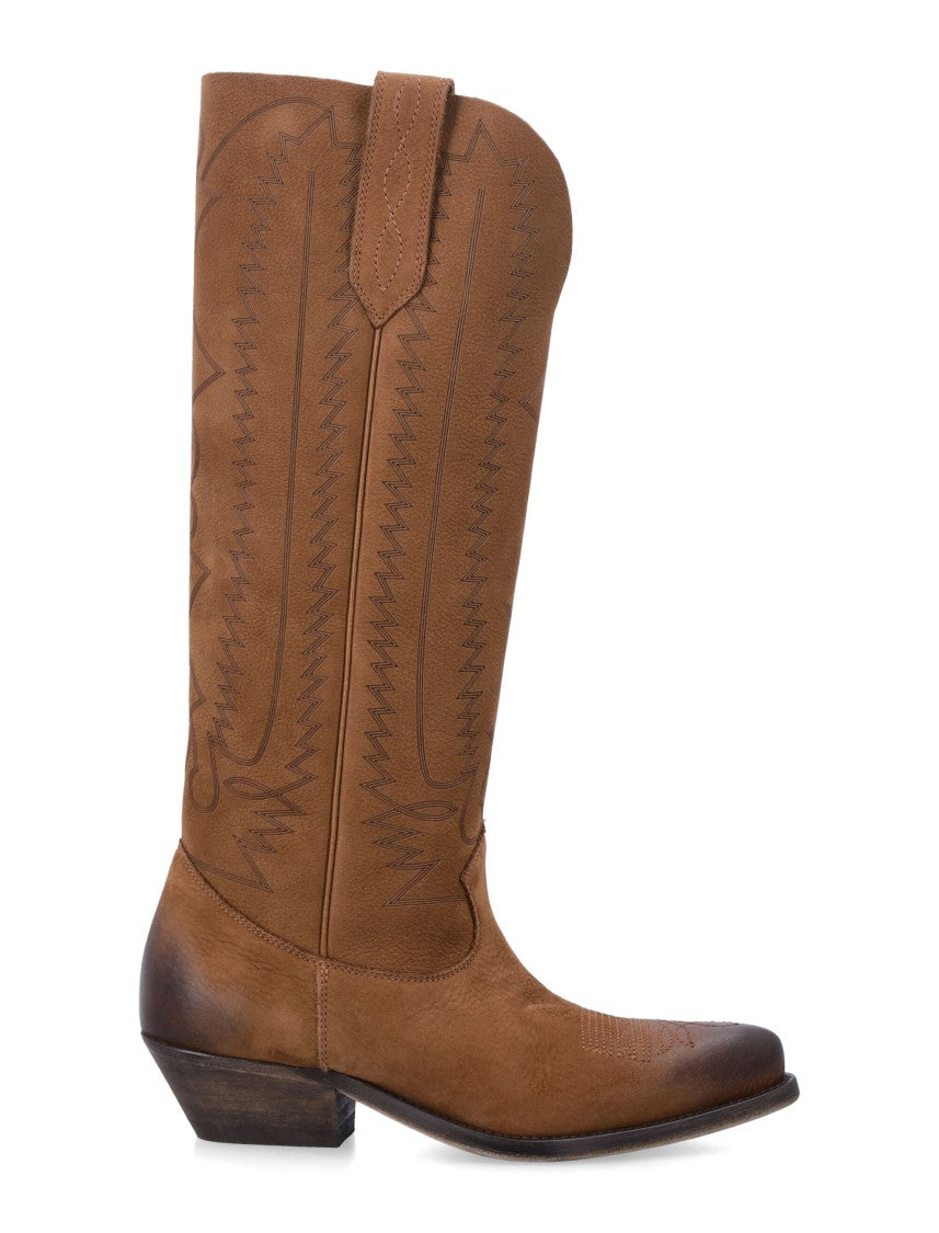 Golden Goose Wish Star High Decorative Stitch Western Leather Boots