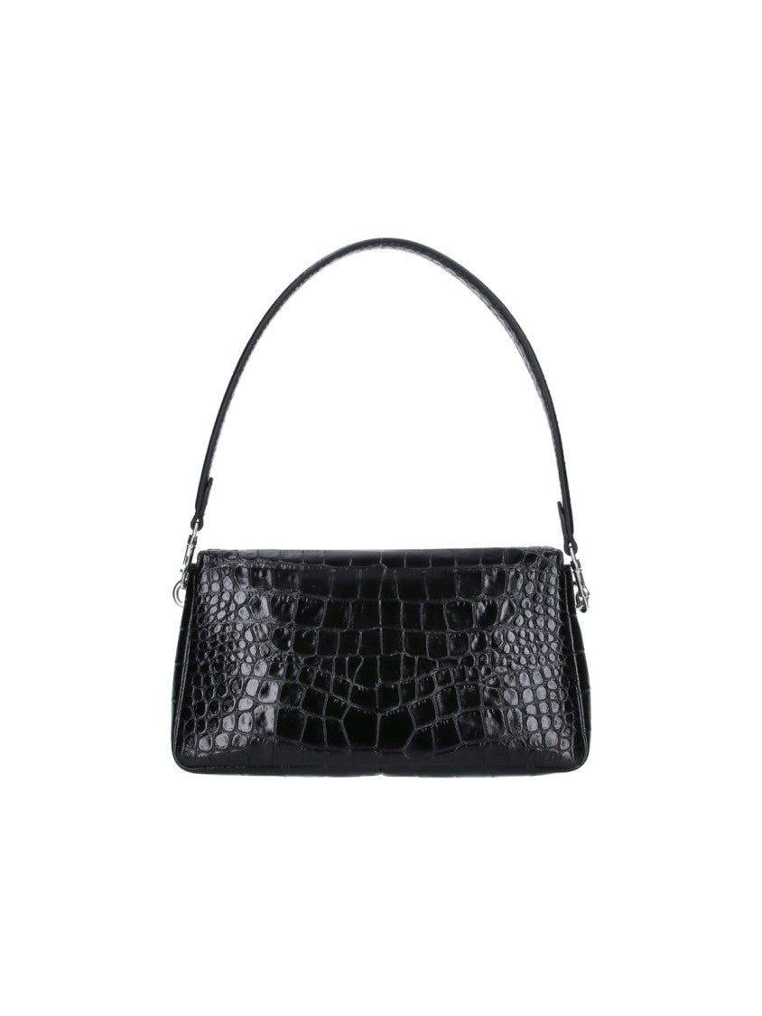 Tory Burch Crocodile-Embossed Black Leather Charlie Shoulder Bag