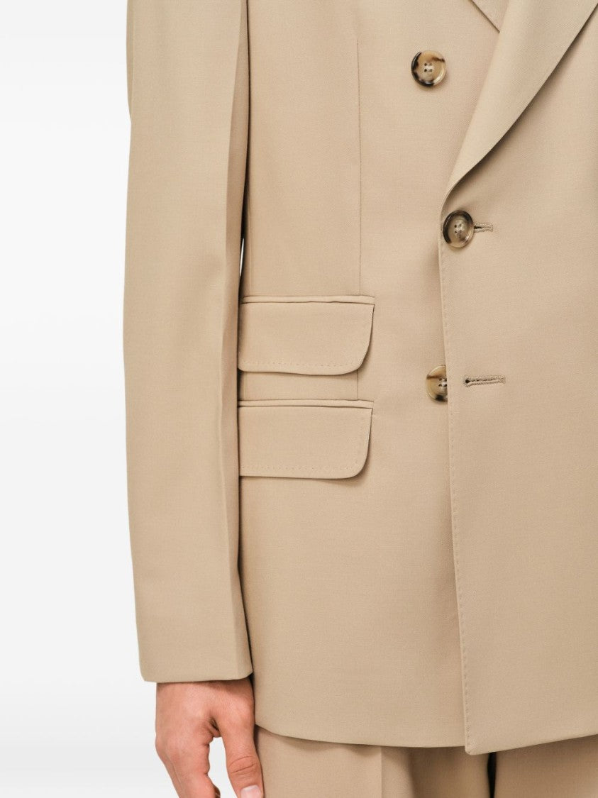 Ami Paris Beige Horn Buttons Wool Blazer