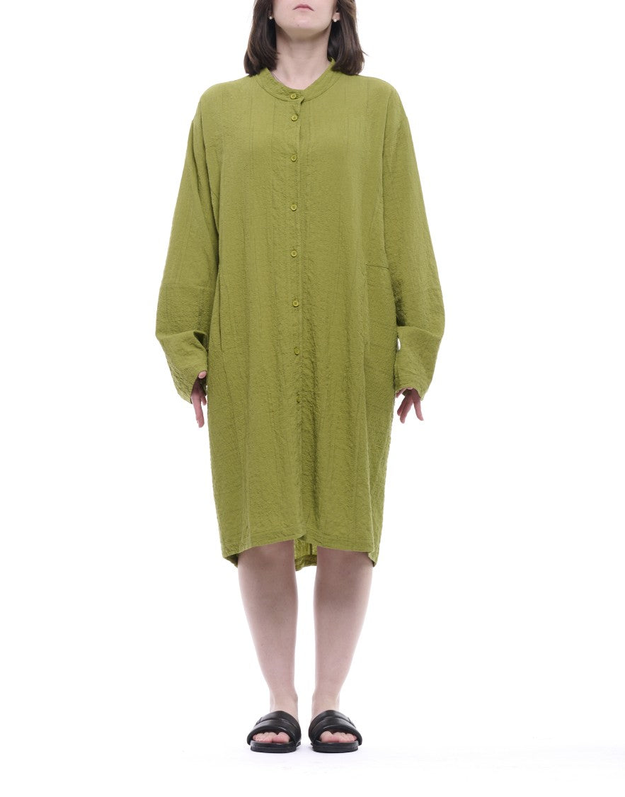 Transit Olive Long Button-Front Dress With Fluid Silhouette