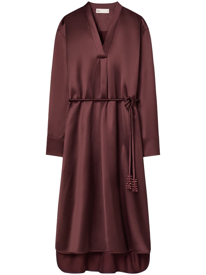 Tory Burch Asymmetric Viscose Shirtdress With Deep Burgundy Tone