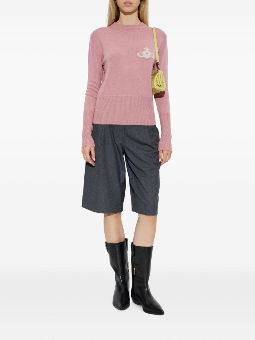 Vivienne Westwood Fitted Pink Knit Sweater With Ribbed Details
