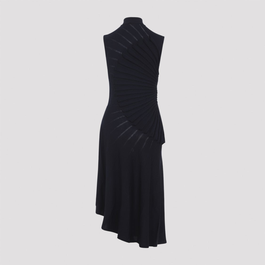Alaïa Spiral Pleated Midi Dress With High Neckline