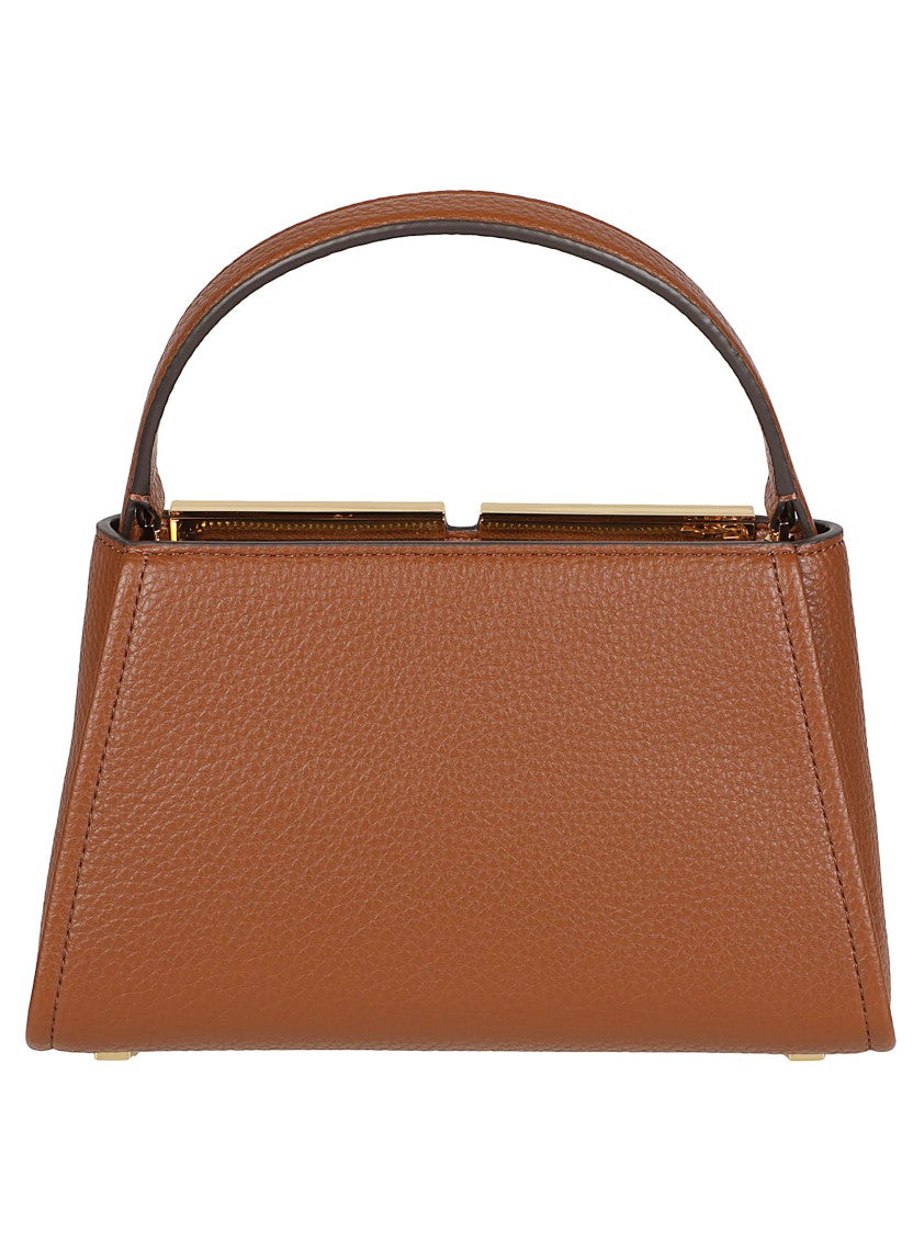 Elisabetta Franchi Textured Brown Handbag With Geometric Design And Top Handle