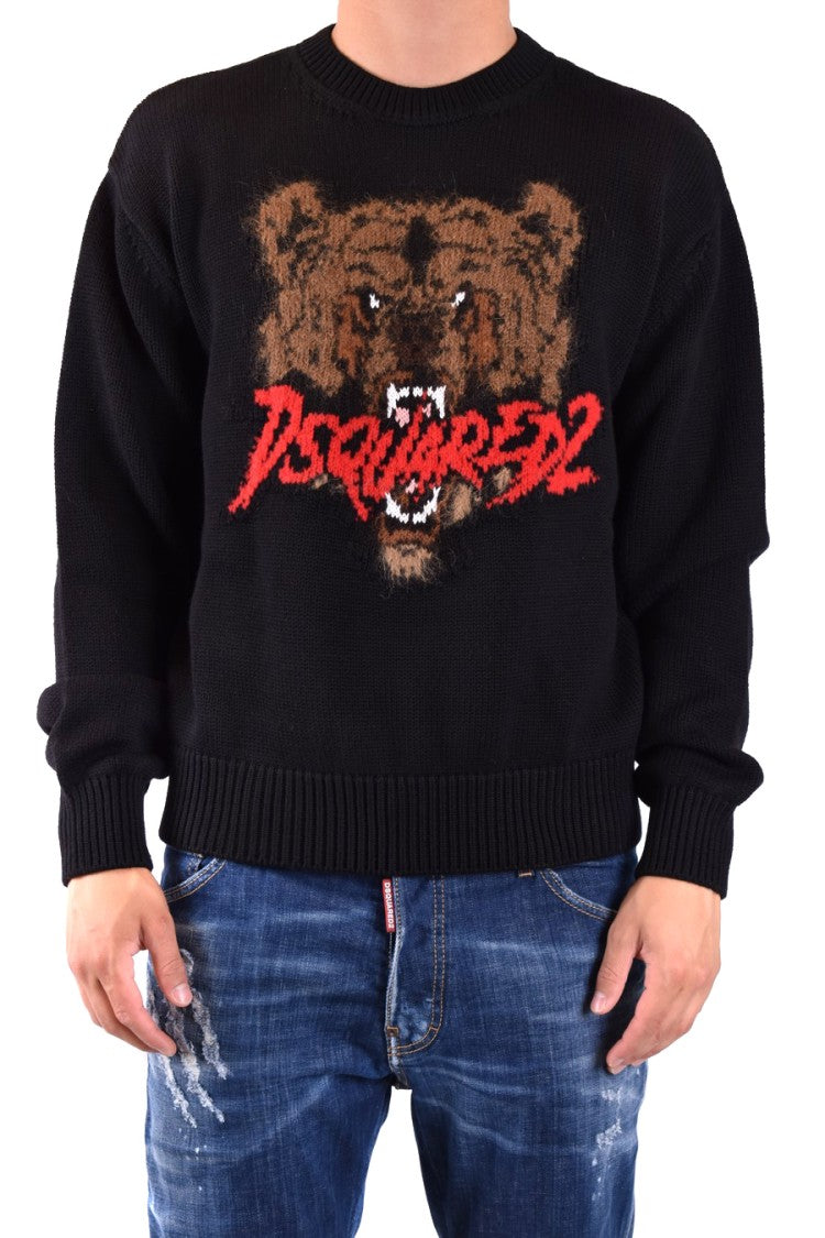 Dsquared2 Black Knitwear With Bear Graphic And Relaxed Fit