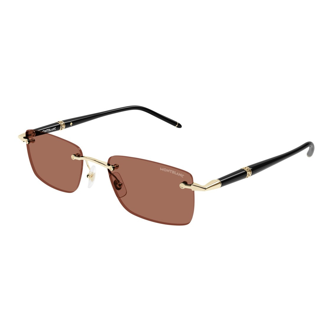 Montblanc Mb0344s Rimless Rectangular Sunglasses With Gold Accents