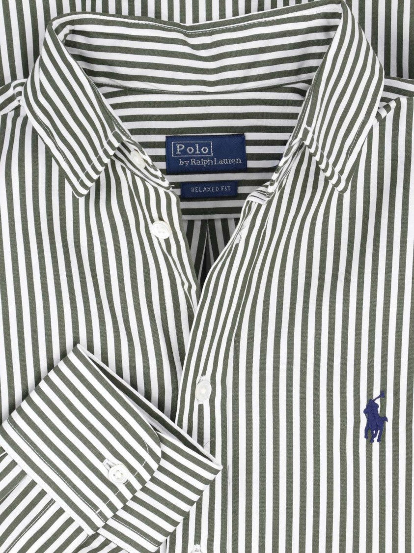 Polo Ralph Lauren Green Striped Embroidered Logo Cotton Shirt
