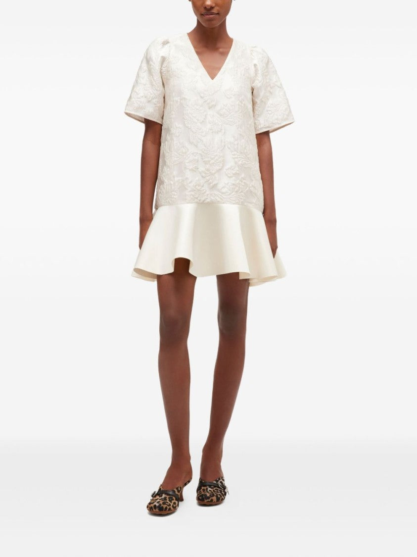 Ganni Textured Floral Jacquard Mini Dress