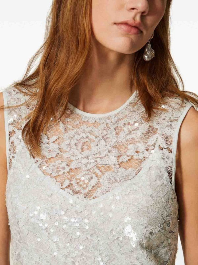 Twin-Set Mini Dress With Delicate Lace Overlay