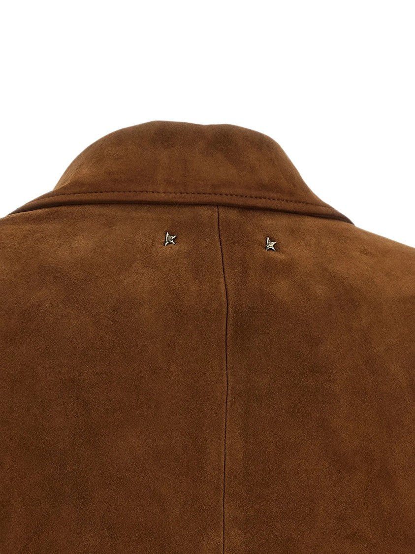Golden Goose Tailored Brown Waxed Suede Jacket With Floral Lining