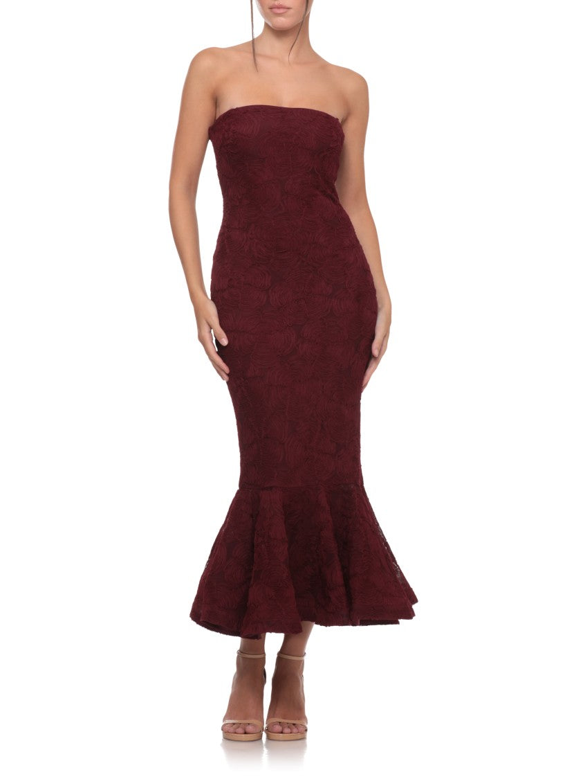 Rotate Burgundy Mermaid Dress With Fabric Flower Embellishments