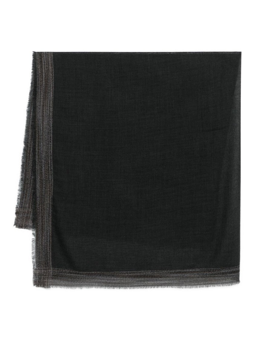 Faliero Sarti Textured Black Virgin Wool And Silk Scarf