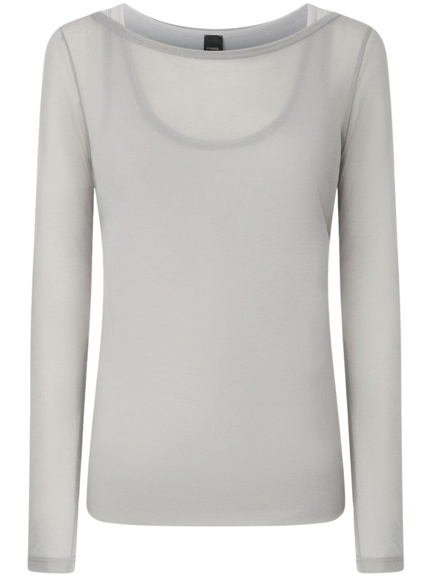 Pinko Relaxed-Fit Gray Sweater With Wide Neckline