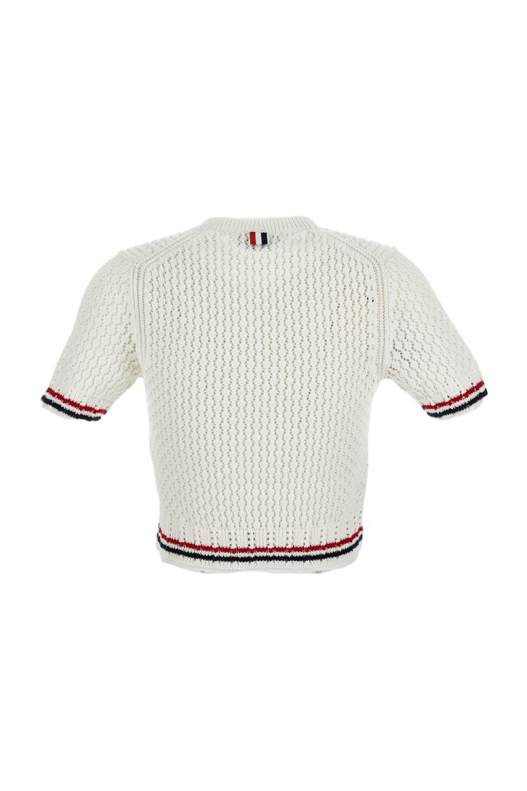 Thom Browne Cropped Cotton Crochet T-Shirt With Dog Motif
