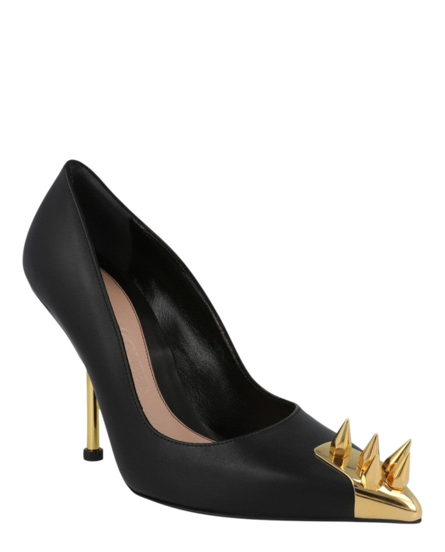 Alexander Mcqueen Pointed Toe Stiletto Pumps With Gold Stud Accents
