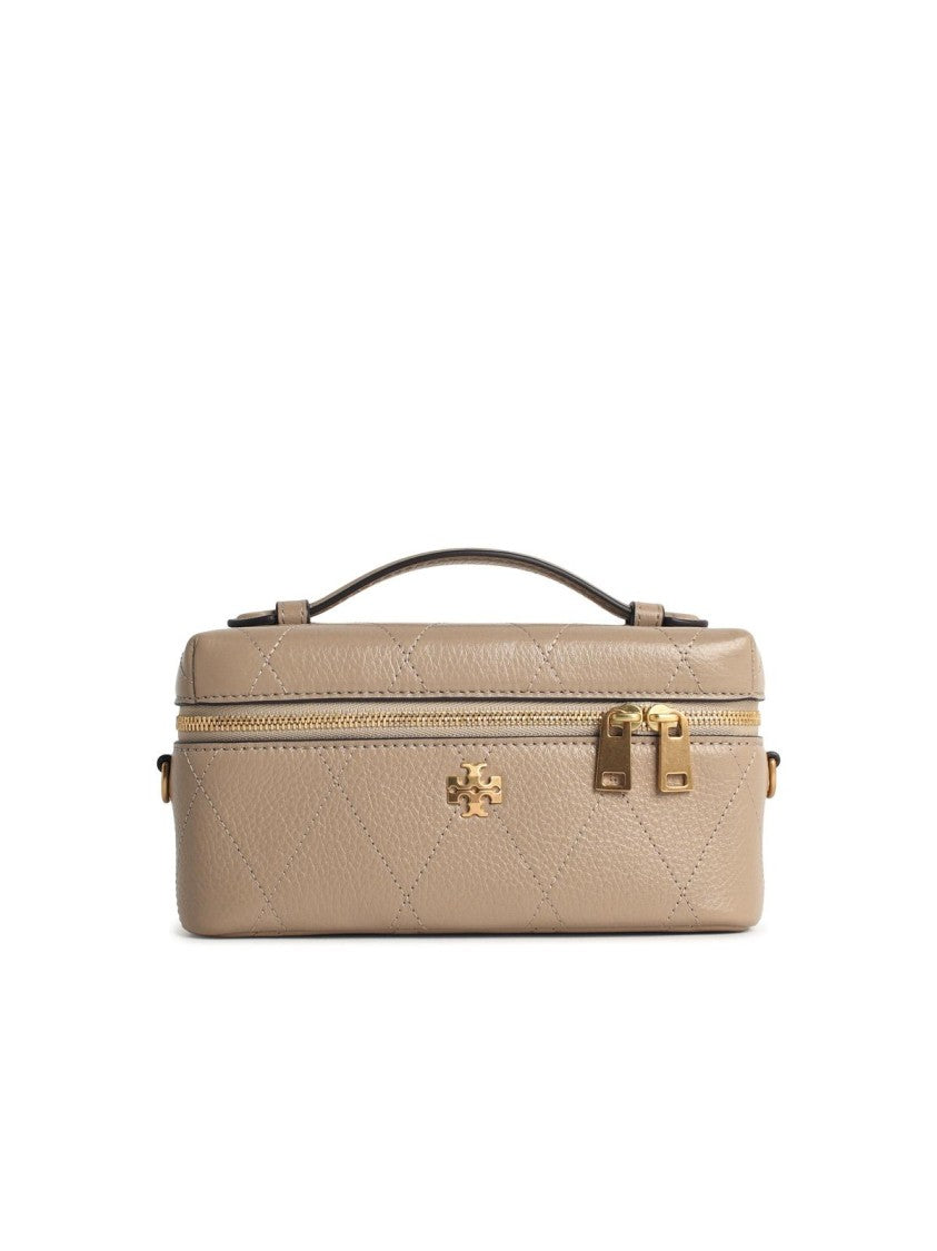 Tory Burch 'Charlie' Mini Beige Leather Beauty Case