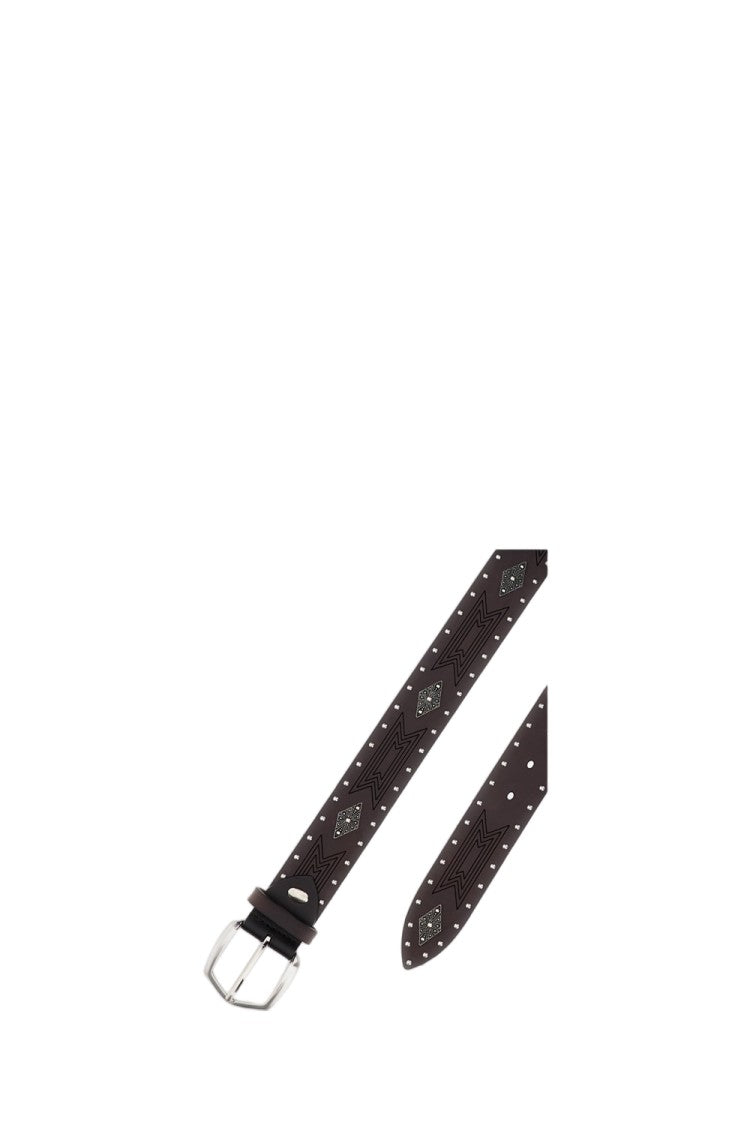 Bax Lab Leather Belt With Diamond-Shaped Studs And Silver Buckle