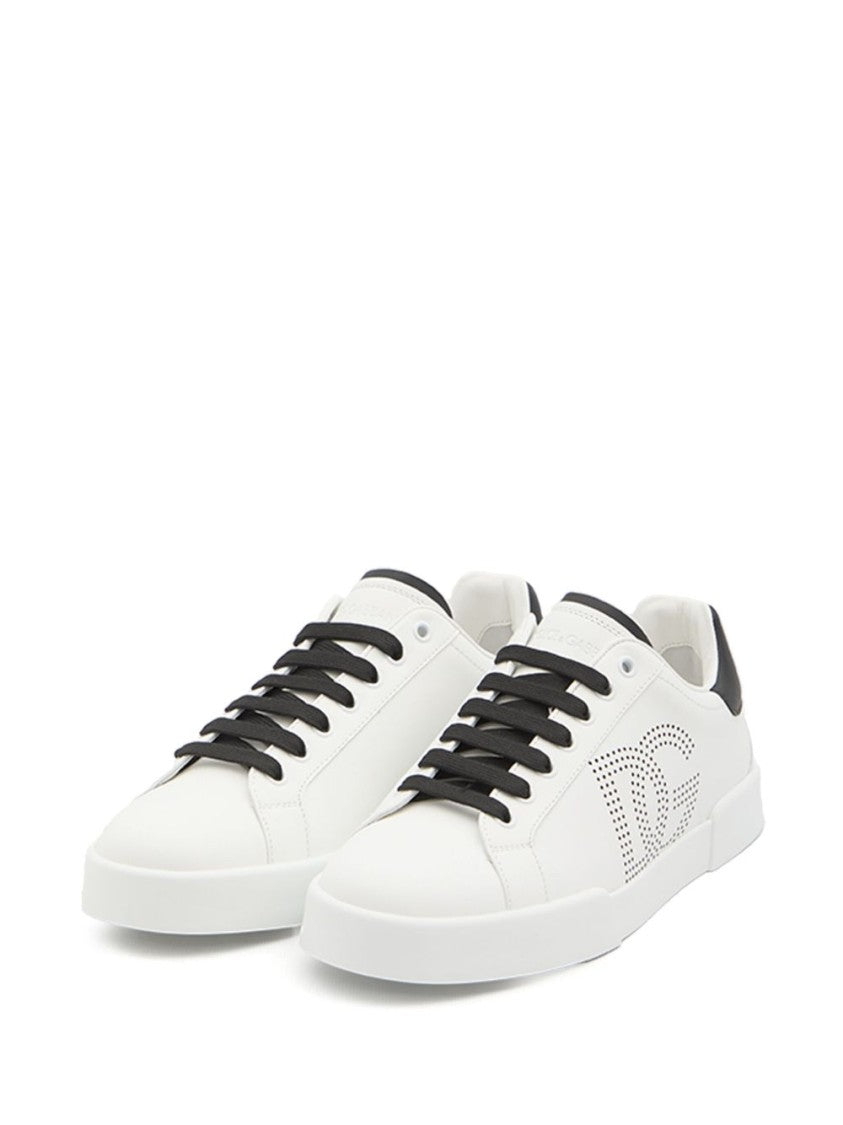 Dolce & Gabbana Perforated Leather Sneakers With Logo Accents And Flat Rubber Sole