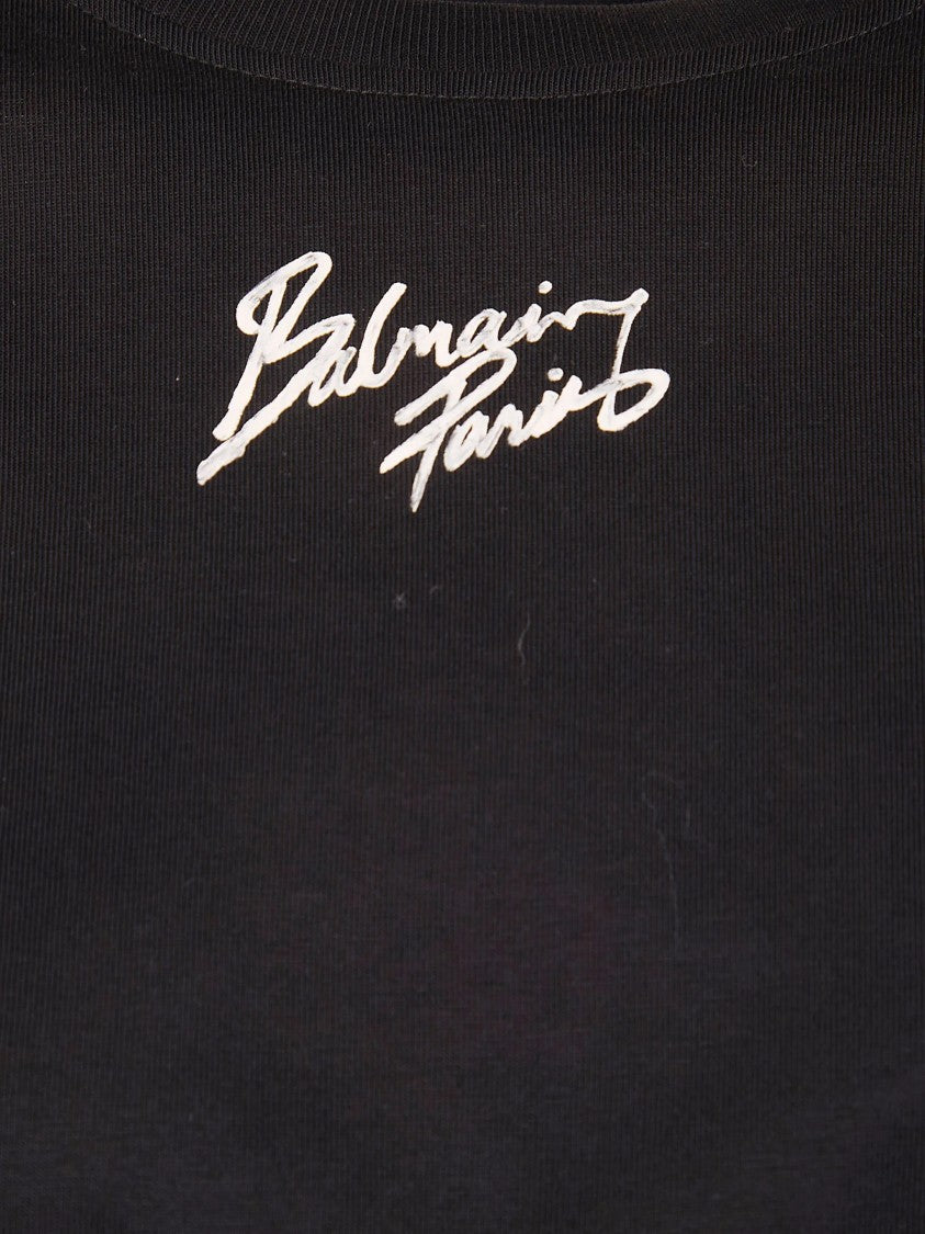 Balmain Cropped Black Boxy Silhouette T-Shirt