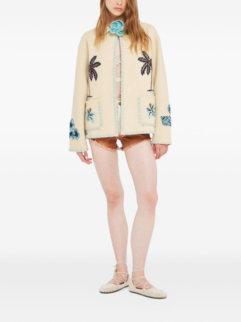 Alanui Boxy Cream Sweater With Intricate Embroidery