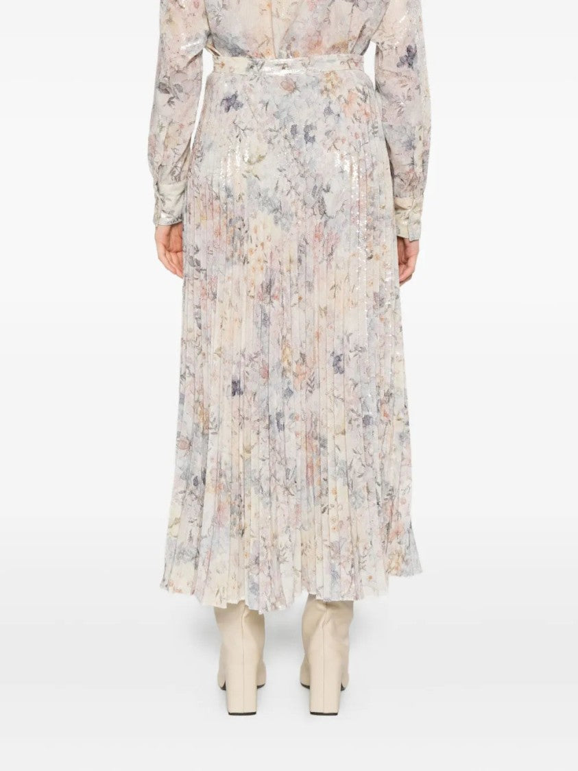Golden Goose Sequin-Embellished Pleated Midi Skirt With Floral Print
