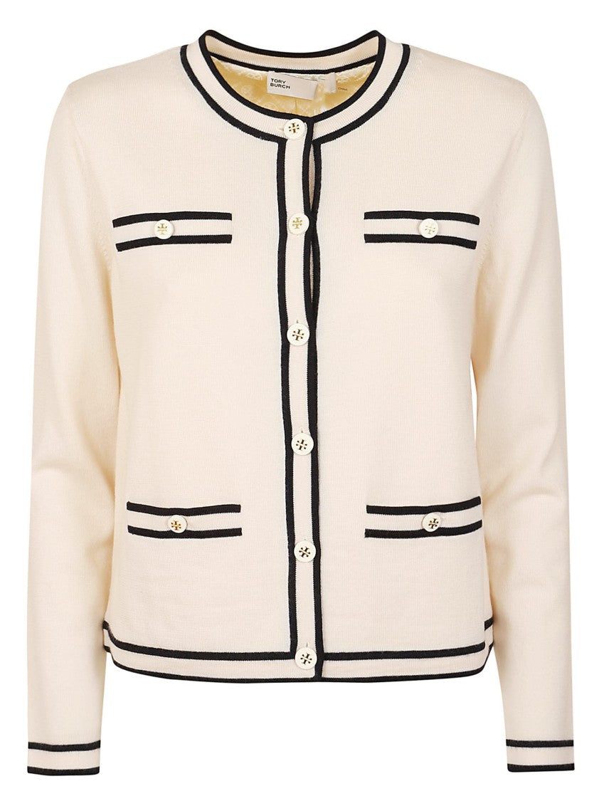 Tory Burch Contrasting Striped Wool Cardigan