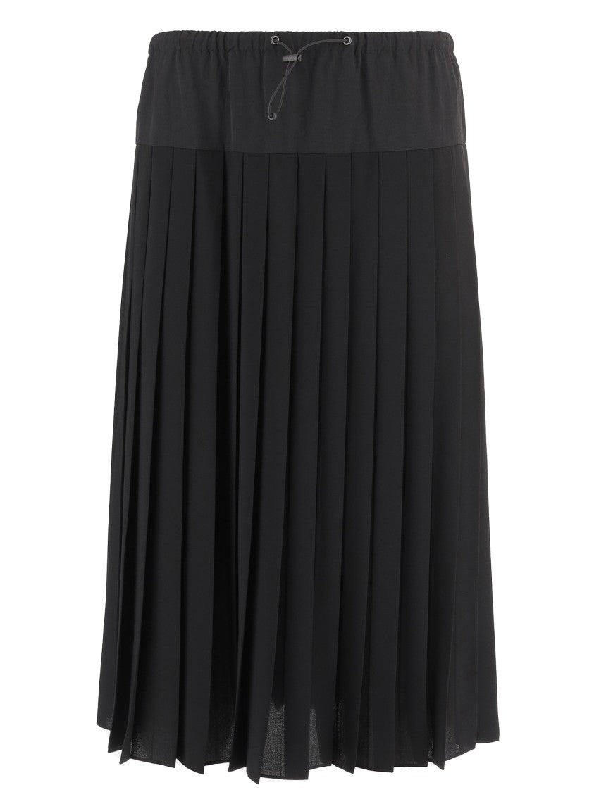 Aspesi Pleated Black Skirt With Adjustable Drawstring Waistband