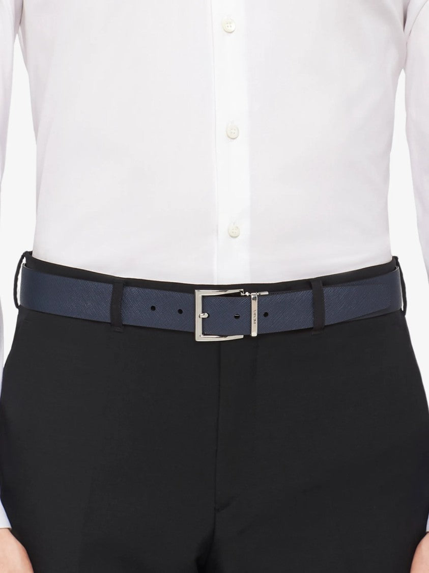 Prada Black/Dark Blue Cintura Textured Leather Belts