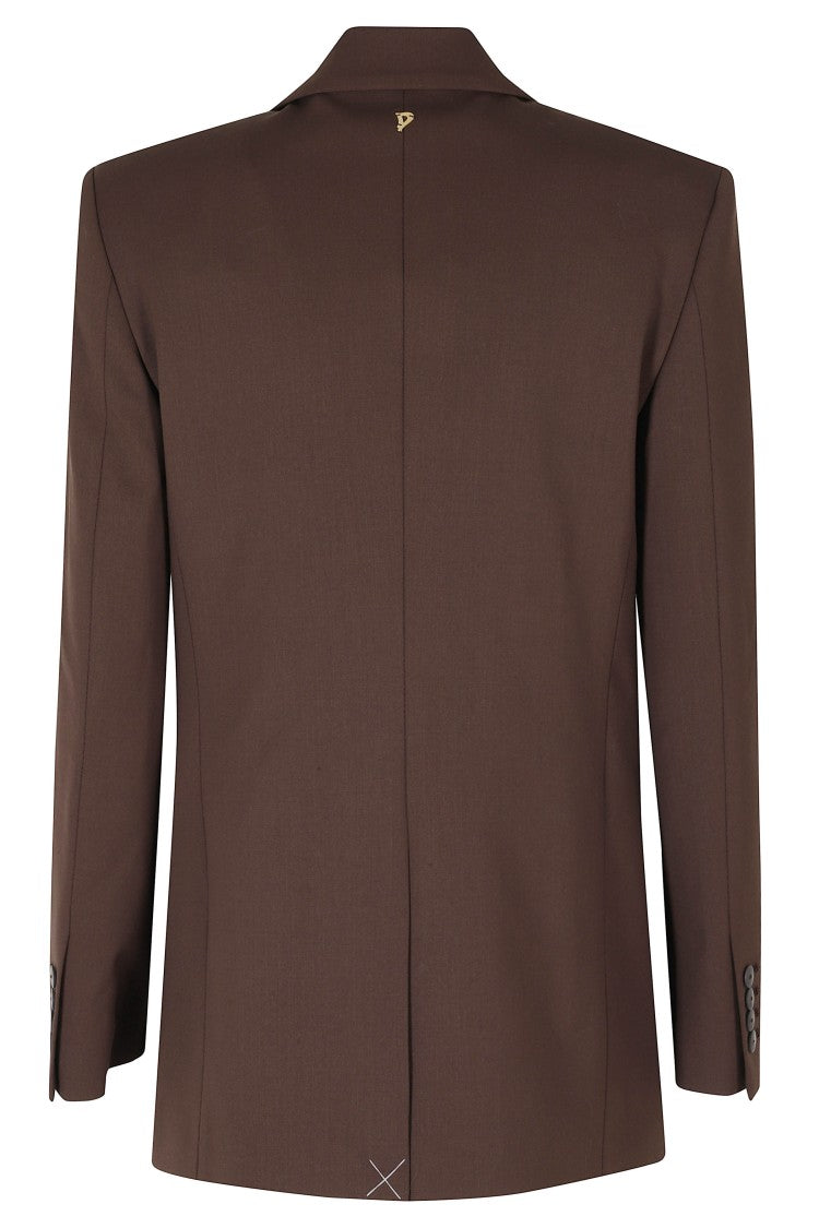 Dondup Chocolate Double-Breasted Peak Lapel Wool Blazer