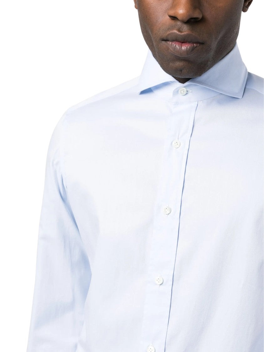 Borrelli Tailored White Cotton Shirt With Classic Collar And Structured Cuffs