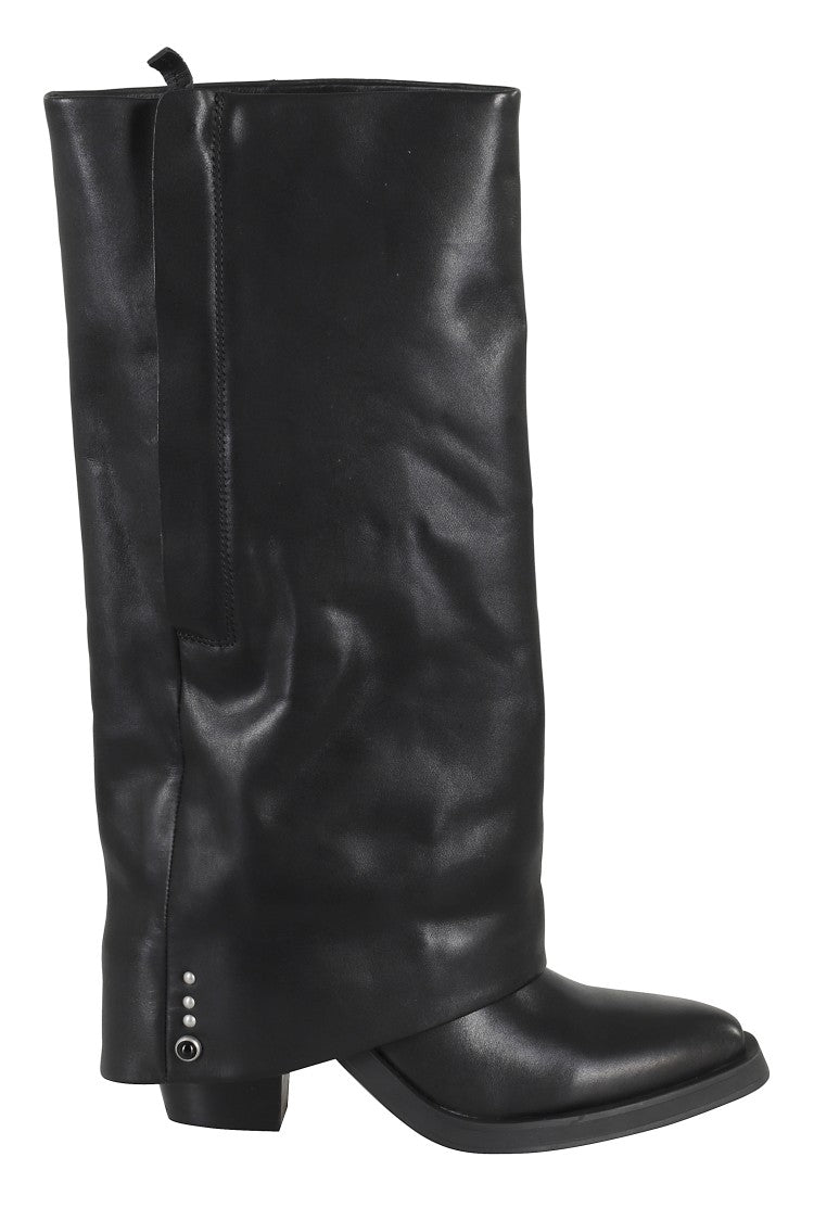 Ash Mid-Calf Leather Boots With Pointed Toe