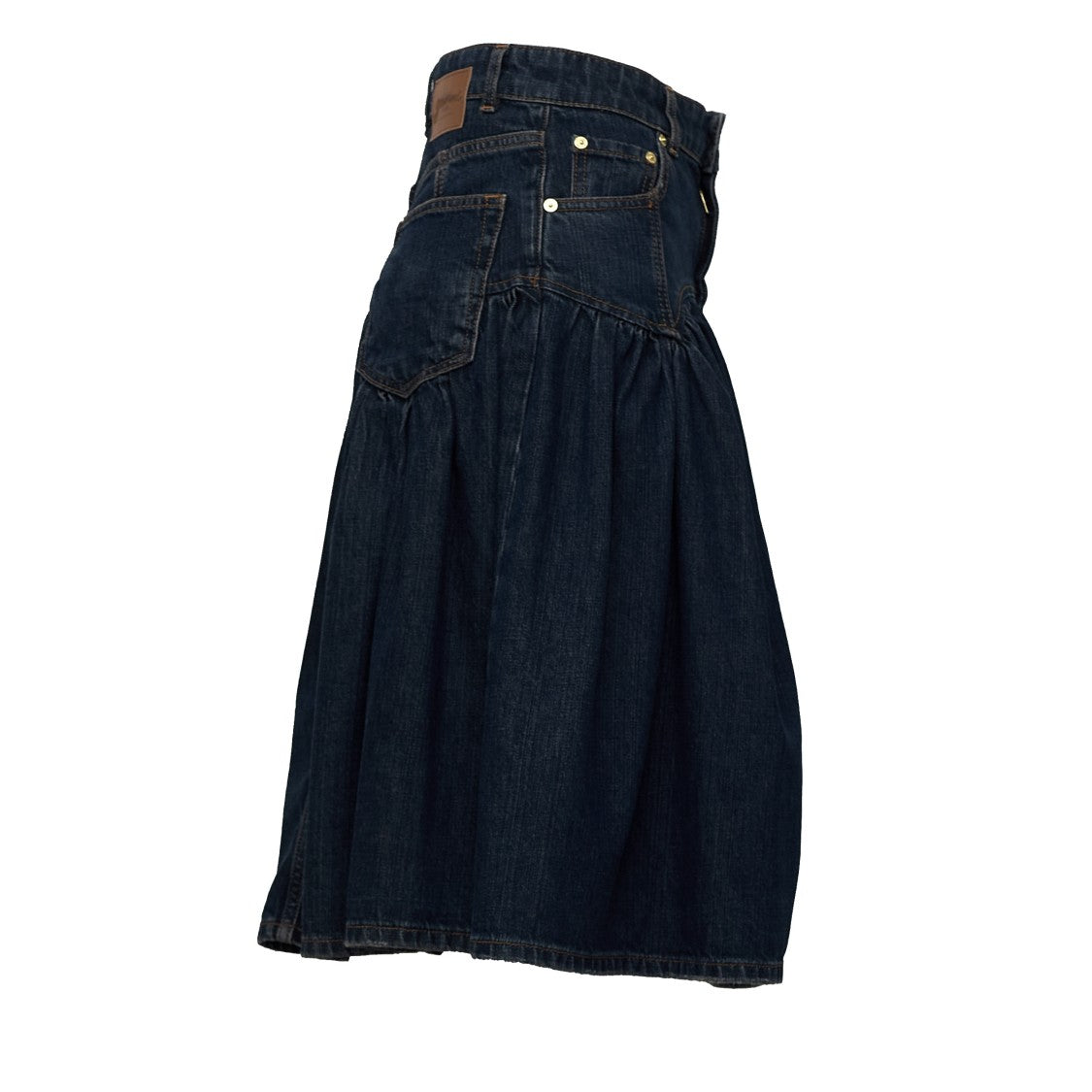 Ganni Slub Mix Gathered Denim Midi Skirt