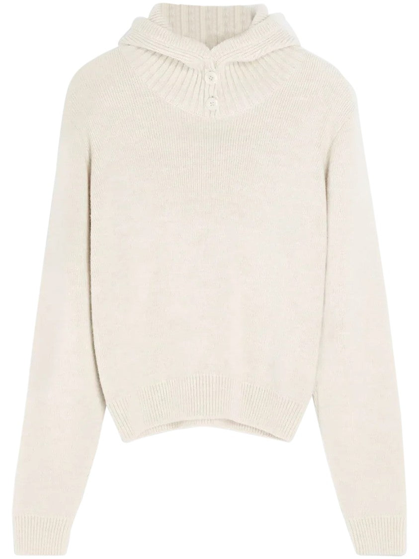 Lemaire Relaxed-Fit Neutral Sweater With Hood And Long Sleeves
