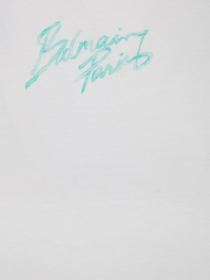 Balmain Cropped White Relaxed Logo T-Shirt