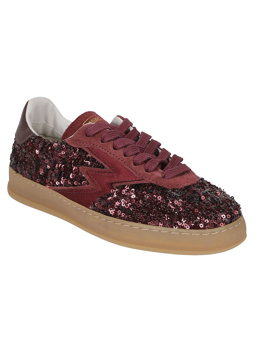 Moa Concept Burgundy Sequined Sneakers With Leather Back Detail