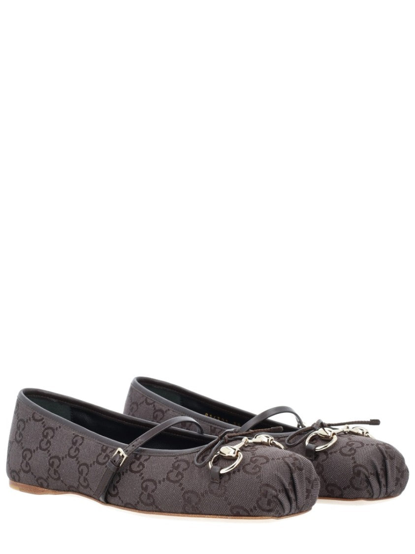 Gucci Monogram Canvas Square-Toe Ballet Flats