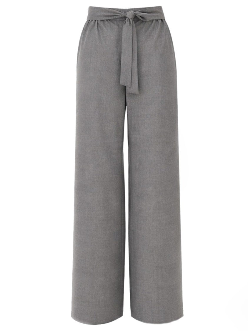 Max Mara Wide Leg Pants With Self-Tie Belt In Soft Virgin Wool