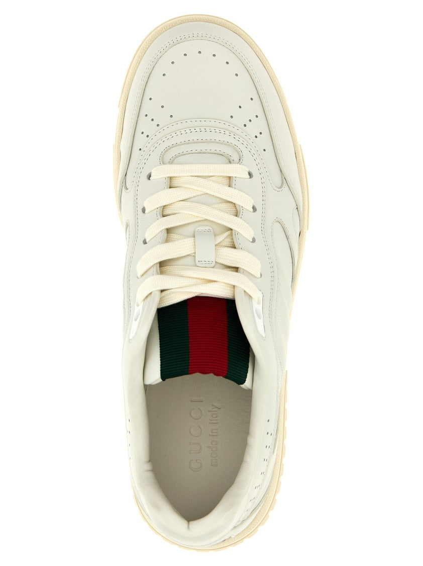 Gucci Low-Top Leather Sneakers With Web Ribbon Detail