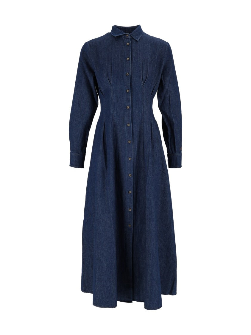 Mc2 Saint Barth Indigo A-Line Denim Midi Dress